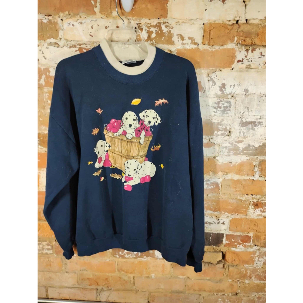 Vintage 90s Womens XL Apple Orchard Dalmatian Dog Puppy Sweatshirt Mock Neck